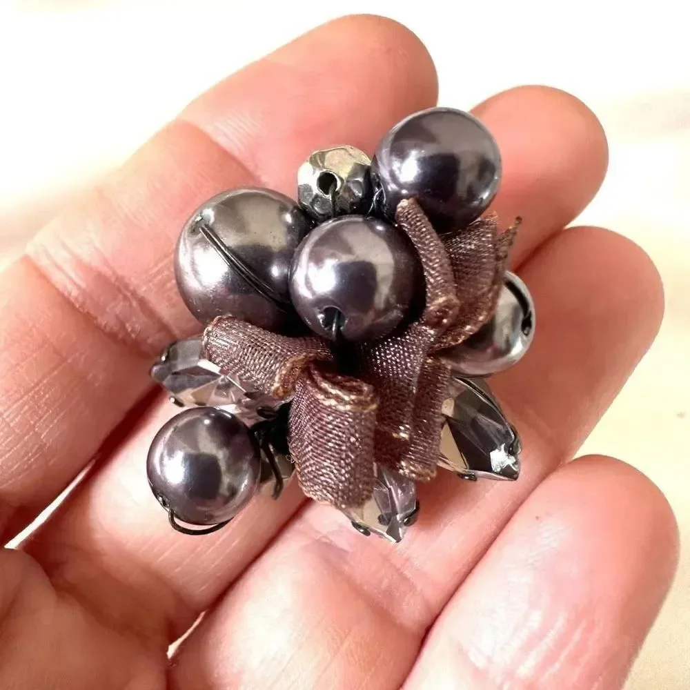 Grey and rhinestone cluster ring